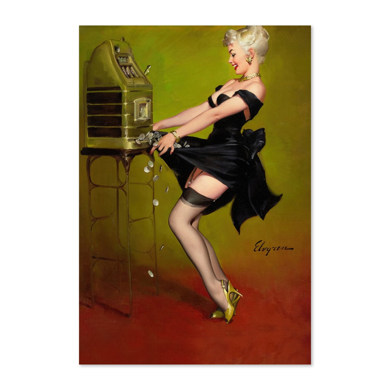 Jackpot by Gil Elvgren, pin-up poster — framed print